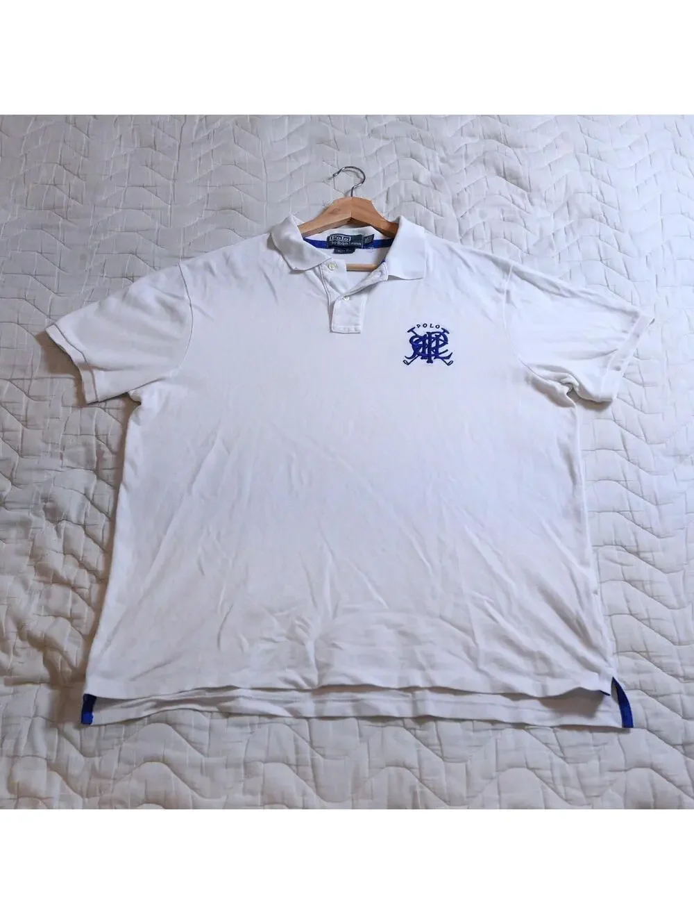 Polo Ralph Lauren White Polo Shirt Mens XXL Blue Big Logo Classic Rare Preppy